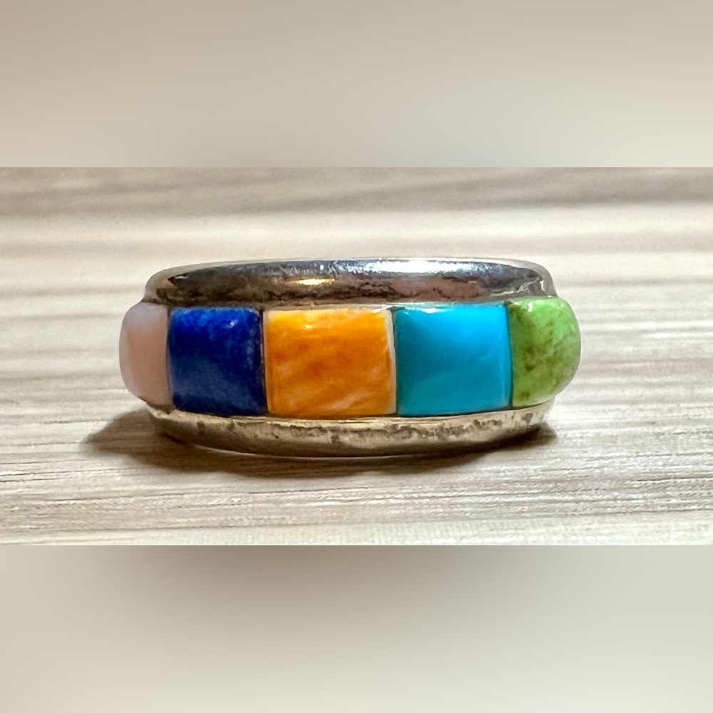Vintage Designer Wilson Jim Sterling Silver Multi Stone Cobblestone Ring, Size 6 - Picture 2 of 10